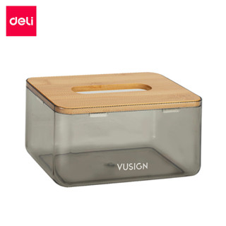 Deli กล่องใส่กระดาษทิชชู่ กล่องทิชชู่ กล่องทิชชู่ฝาไม้ไผ่ แบ…