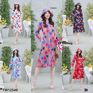 TW12549 Dress เดรสแขนยาว กระดุมหลัง เนื้อผ้า 100D