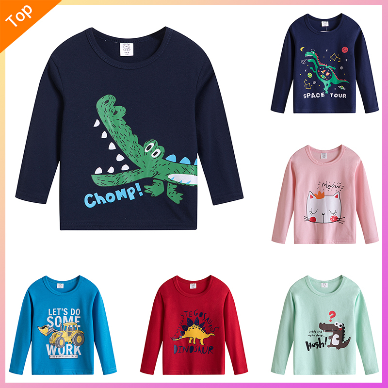 💥พร้อมส่ง💥 เสื้อเด็กแขนยาว เสื้อยืดเด็กลายน่ารัก พร้อมส่งไซส์ 90-130