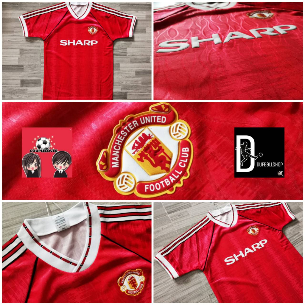 เสื้อบอลแมนยูไนเต็ดย้อนยุค ลายไฟ เหย้า แดง 90/91 MANCHESTER UNITED HOME Jersey Retro 90/91