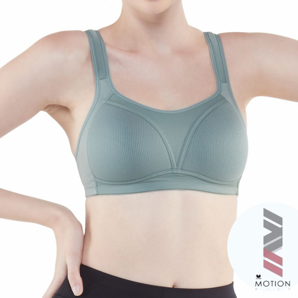 Wacoal Motion Wear Level 2 วาโก้ บราออกกำลังกาย รุ่น WR1485 สีเขียวอมเทา (GV) คัพ A-E ไซซ์ 70-80