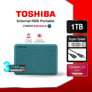 Toshiba External HDD (1TB) USB 3.2  SuperSpeed, รุ่น (Canvio Advance V10)  Security Auto-backup 2.5" สีเขียว ฮาร์ดดิสพกพา (TSB-HDTCA10AG3AA)