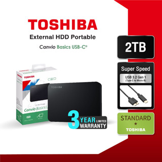 Toshiba External HDD (2TB) TypeC USB 3.2 SuperSpeed, รุ่น (Canvio Basics TypeC ) 2.5" ฮาร์ดดิสพกพา (TSB-HDTB420AKCAA)