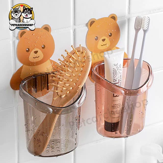 ที่วางแปรงสีฟัน หมีน้อยน่ารัก แปรงสีฟันติดผนัง ชั้นวางของในห้องน้ำ ไม่จําเป็นต้องเจาะรู ติดผนัง ระบาย ไม่ขึ้นรา