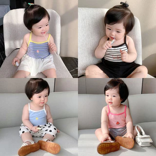 Babyonline(Y167)B1 (ส่งด่วน1วัน)เสื้อสายเดี่ยวไขว์หลังผ้าฝ้ายลายน่ารักๆสำหรับเด็ก ผ้านุ่มเด้ง ระบายอากาศ