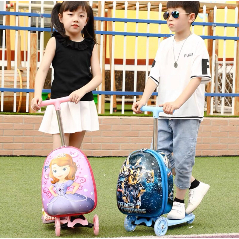 พร้อมส่ง กระเป๋ารถเข็น กระเป๋าเดินทาง สกู๊ตเตอร์สำหรับเด็กลายการ์ตูน 16นิ้ว พร้อมส่ง
