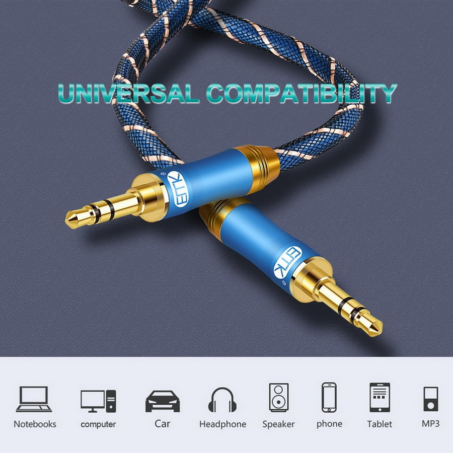 ERTK NEW AUX Blue Aux 3.5 to 3.5 Cable สายถักหนังงู สำหรับเครื่องเสียง