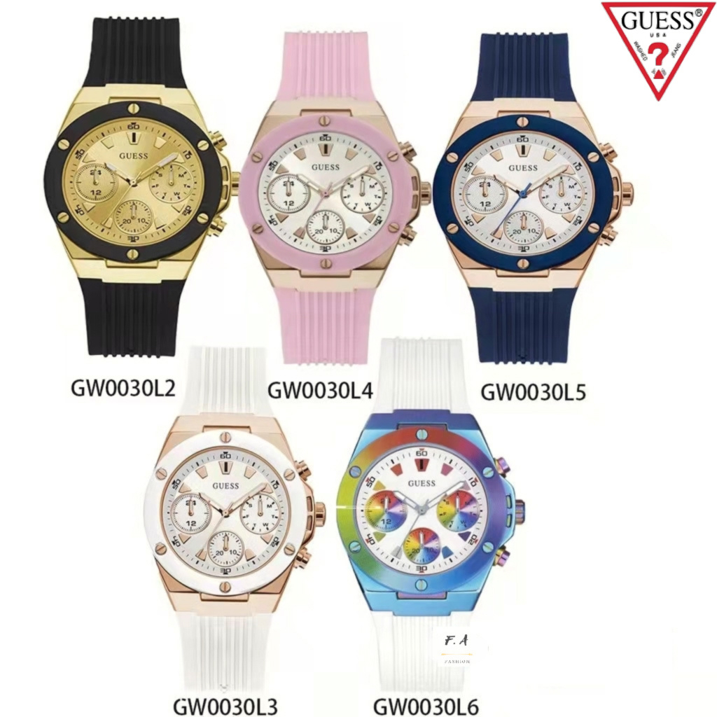 F.A Guess ของแท้100% นาฬิกา ผู้หญิง คลาสสิค ซิลิโคน 3 ตา 6 เข็ม มัลติฟังก์ชั่นออกแบบ ขนาด:39MM GW0030L2 GW0030L3 GW003L6