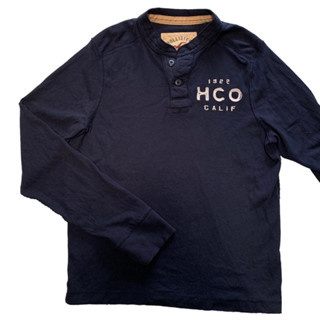 Hollister เสื้อแขนยาว ผู้ชาย คอจีน สีกรมท่า ปักHCOขาว ไซส์XL