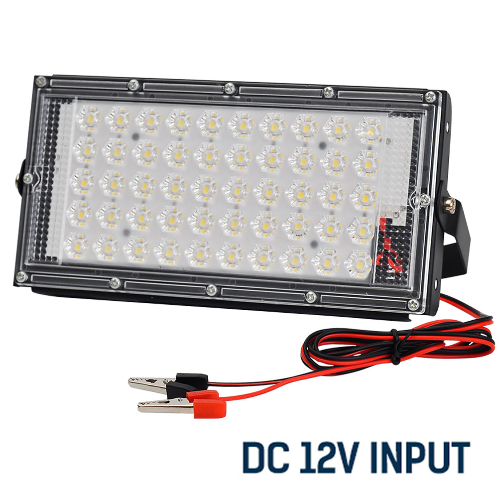 สปอตไลท์ led สปอตไลท์ ไฟสว่าง Spotlight LED 50W 100W DC12V With คลิปแบตเตอรี่ (แบตเตอรี่รถยนต์ 12V) แสงขาว IP66 ไฟสีขาว โคมไฟทำงาน