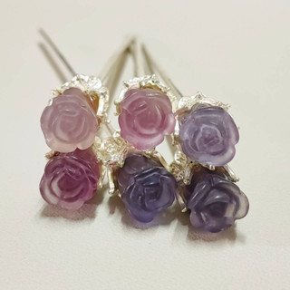 ปิ่นปักผมดอกกุหลาบหินฟลูออไรต์ Fluorite hairpins
