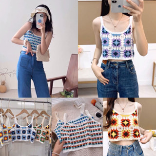 ✔️พร้อมส่งจากไทย✔️crop top เสื้อครอป เสื้อครอปสายเดี่ยว เสื้อครอปไหมพรม