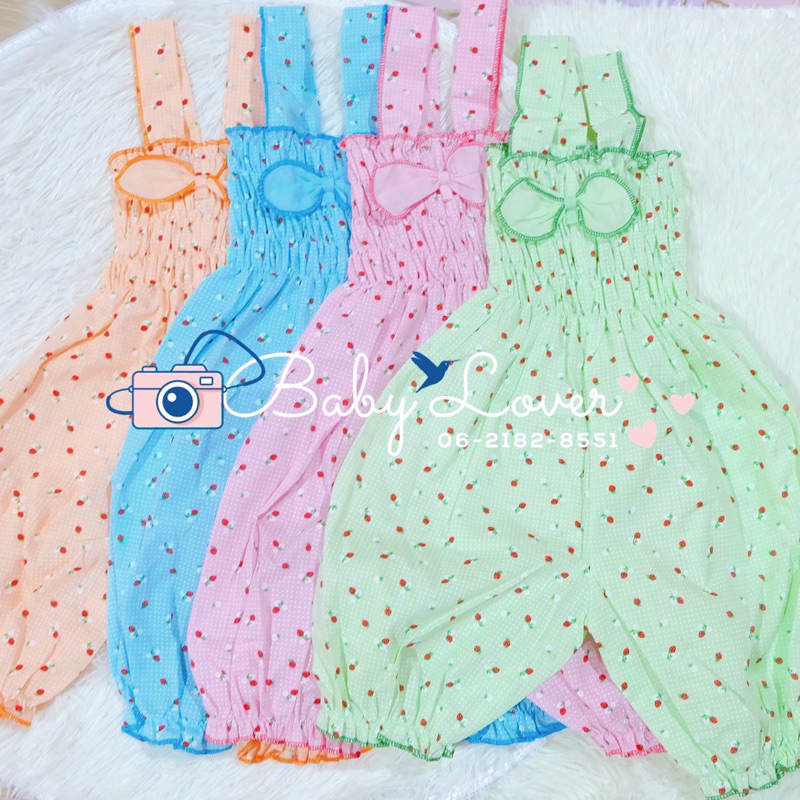 🧸ชุดจั้มสูทสายเดี่ยว ลายสตรอว์เบอร์รี่ ชุดเด็ก จั้มสูทเด็ก (รหัส J001) 3 เดือน - 2 ขวบ🪆