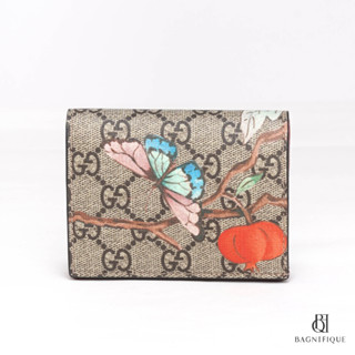 GUCCI WALLET FLOWER COLLECTION SHORT BROWN RED GG SUPREME MONOGRAM GHW