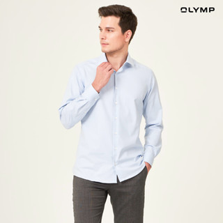 OLYMP GREEN CHOICE 24/Seven LUXOR Shirt เสื้อเชิ้ตชายรักษ์โลก สีฟ้า ผ้าเท็กเจอร์ ทรงหลวม ปรับอุณหภูมิ ใส่สบาย รีดง่าย