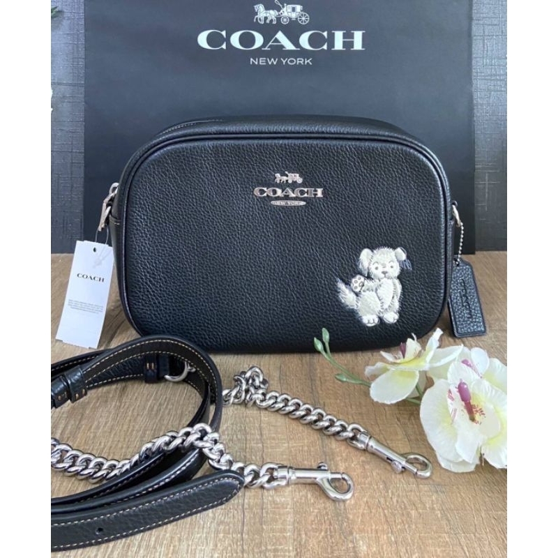 👜🎉NEW Coach Jamie Camera Bag With Happy Dogสีดำ ลายน้องหมา