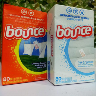 Bounce 80 sheet out door freshdermo teste free &amp; gentle แผ่นหอมปรับผ้านุ่ม ใส่ในเครื่องซักผ้า ไม่ติดฉลากไทย จากอเมริกา🇺🇸