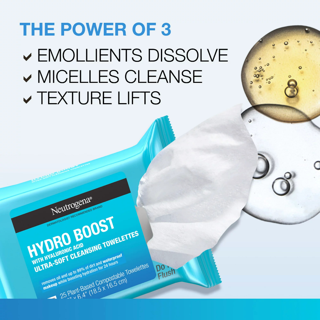 Neutrogena Hydro Boost Makeup Remover Wipes Face Cleansing Towelettes 25 Wipes แผ่นเช็ดหน้า แผ่น