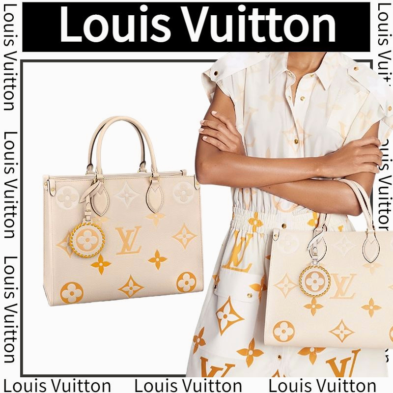 ✨หลุยส์ วิตตอง  LOUIS VUITTON Summer Collection OnTheGo Tote Bag Calfskin Hand Shoulder Gradient Embossing . กระเป๋าสะ