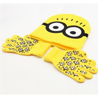 หมวกไหมพรมน่ารัก+ถุงมือ Minion สีแหลือง (2ชิ้น)