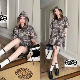 ชุดเซตเสื้อฮู้ดแขนสั้น ลายปริ้นtechnical resort collection เข้าชุดกางเกงขาสั้น
