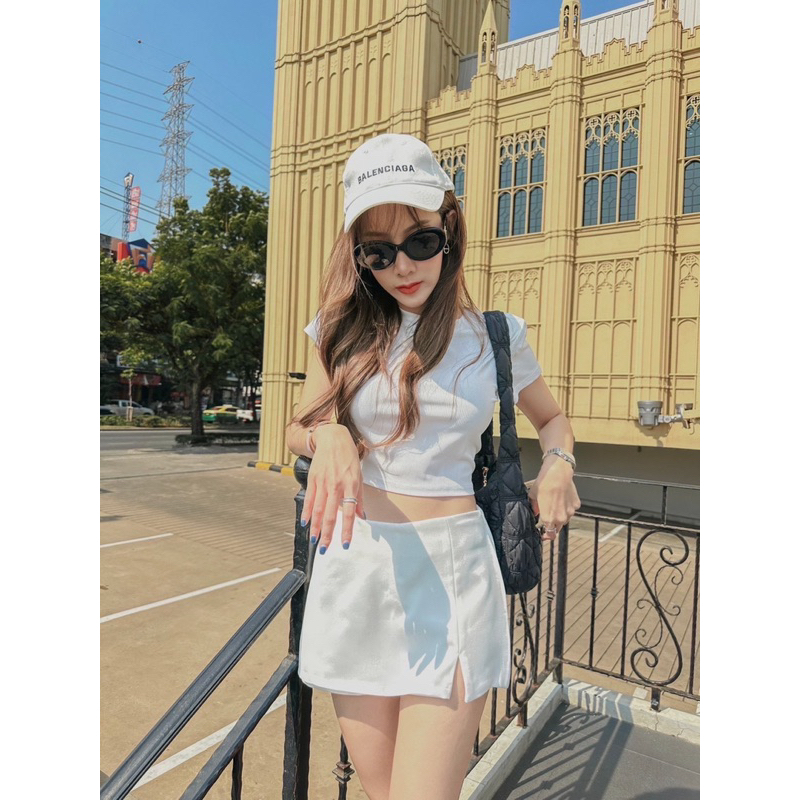 พร้อมส่ง!!กางเกงกระโปรง สไตล์ Y2K ผ้าลินินงานซิปข้างทรงสวยน่ารักมาก