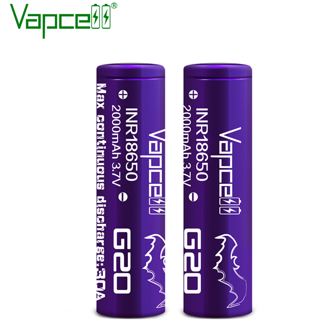 [มาใหม่ !!!] Vapcell G20 18650 2000mAh 3.7V ถ่านชาร์จสีม่วง หัวแบน จ่ายกระแสแรงสูงสุด 30A