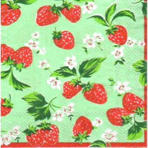 Pladao Napkin ภาพ Cath Kidston สตอเบอร์รี่ พื้นเขียว ผลไม้ กระดาษ แนพกิ้น สำหรับงานศิลปะ เดคูพาจ decoupage ขนาด L 33x33