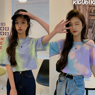 【RicoGirl】 *พร้อมส่ง*  เสื้อยืดครอปคอกลม แขนสั้น ลายมัดย้อมพาสเทล #462 เสื้อ เสื้อครอป เสื้อยืด เสื้อผู้หญิง เสื้อผ้าฉ