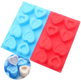 แม่พิมพ์ ซิลิโคน รูปหัวใจ 3 แบบ 8 ช่อง (สีแรนดอม) Hearts Silicone Molds