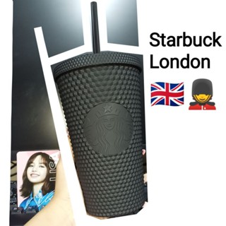 STARBUCKS LONDON DIAMOND MATTE BLACK Bottle Glass Cup สตาร์บักส์ แก้วหนาม ดำ แก้วไดมอนด์