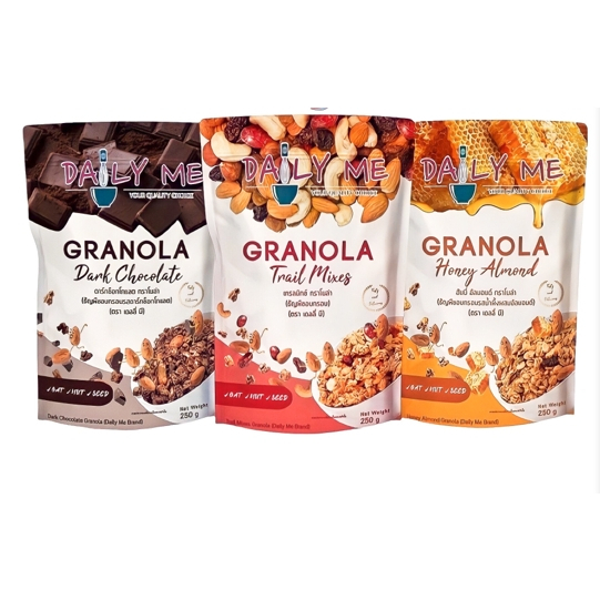 DAILY ME Granola เดลลี่มี กราโนล่า ธัญพืชอบกรอบกราโนล่า 250g. (Honey Almond, Dark Chocolate, Trail M