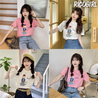 【RicoGirl】 *พร้อมส่ง* เสื้อแขนสั้นคอกลมสกรีนลายตัวการ์ตูน  ข้อความ flower #1379 เสื้อ เสื้อยืด เสื้อครอป เสื้อผู้หญิง