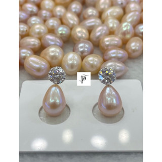 Edison pearl earring ต่างหูมุกทรงหยดน้ำสีพีช💧 ประดับเพชร white zircon วิ้บวั้บมากค่ะ✨