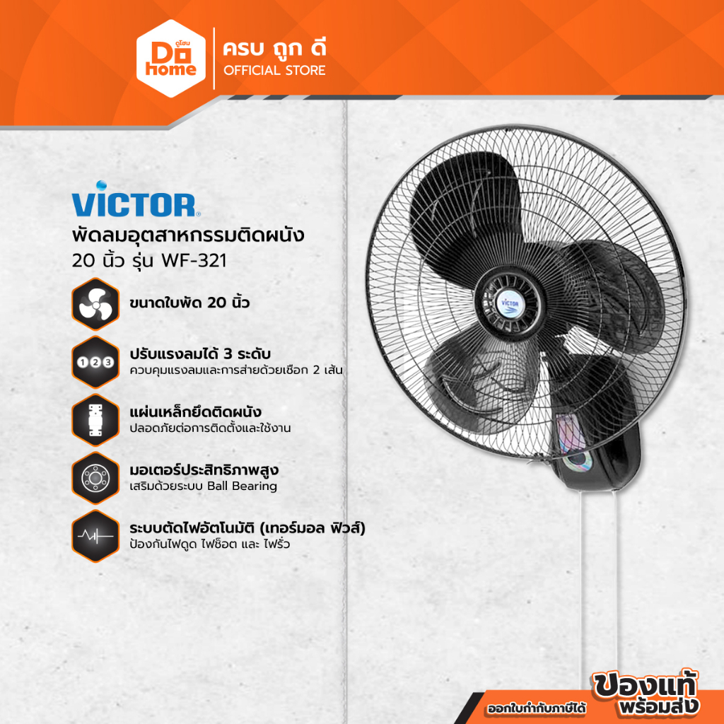 VICTOR พัดลมอุตสาหกรรมติดผนัง 20 นิ้ว แบบเชือกดึง รุ่น WF-321 |MC|