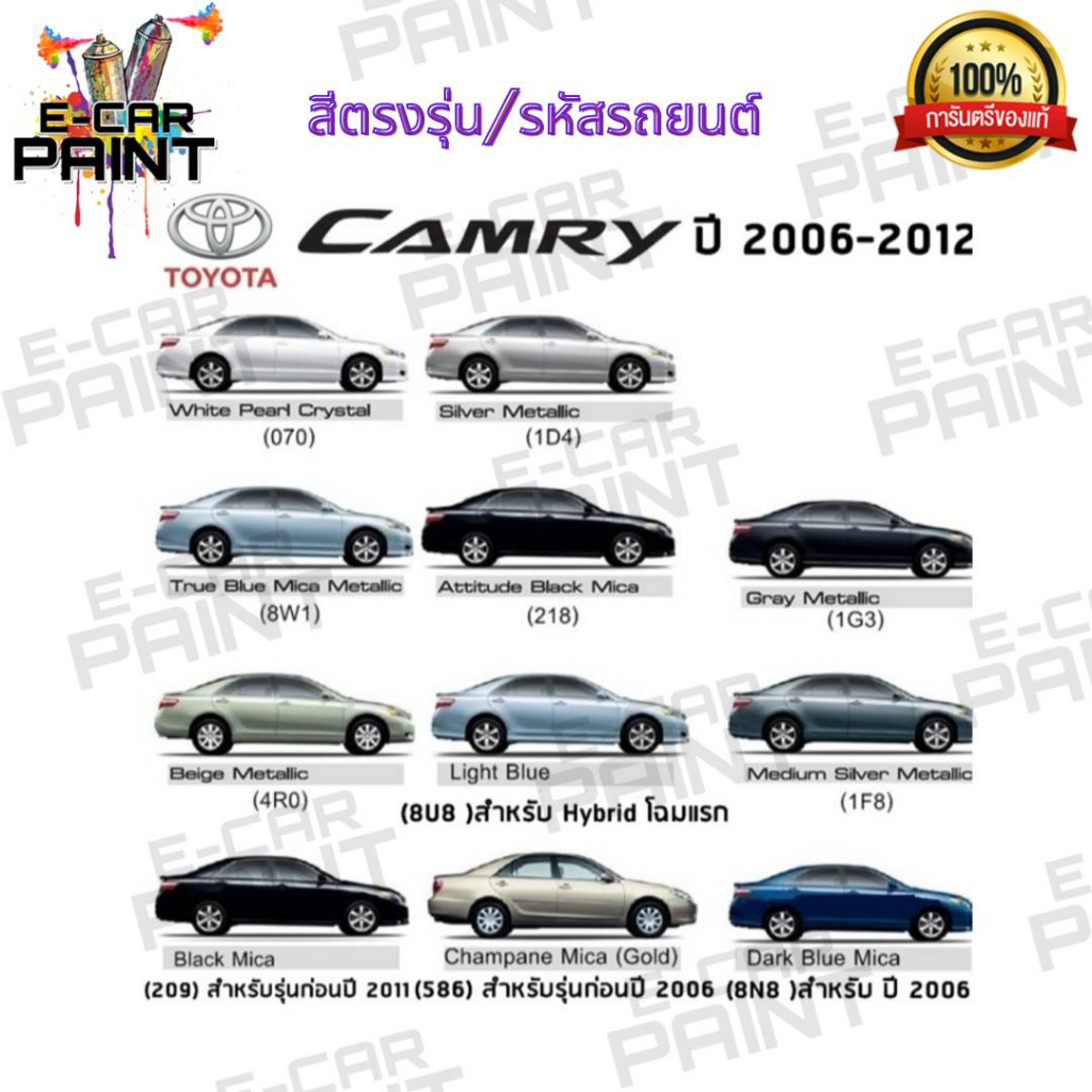 สีสเปร์ย Station Paint 2k สีตรงเบอร์ สเปรย์ TOYOTA CAMRY 2006-2012 400 ml