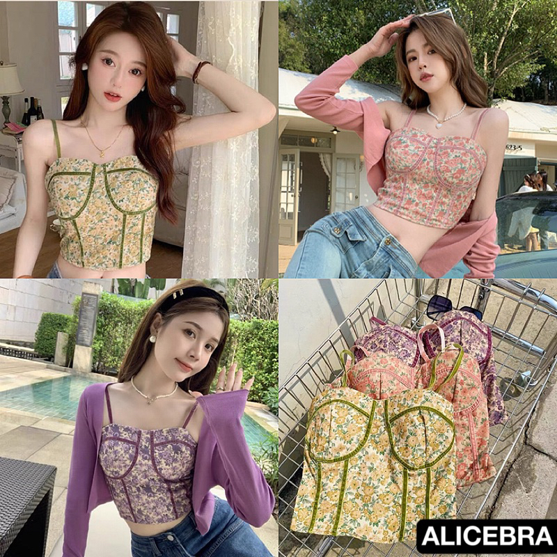 𝗔𝗟𝗜𝗖𝗘𝗕𝗥𝗔 สายเดี่ยวลายลูกไม้สายปรับๆได้ ฟองน้ำในตัวแต่งตัดขอบทรงสวยปังสุดๆ