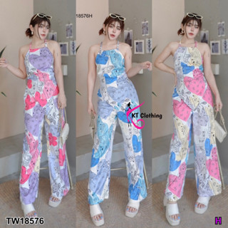 J18576 Set 2 ชิ้น เสื้อสายเดี่ยวคล้องคอ โบว์ผูกหลัง + กางเกงขากระบอก Set : tank top, halter neck, back bow + trousers