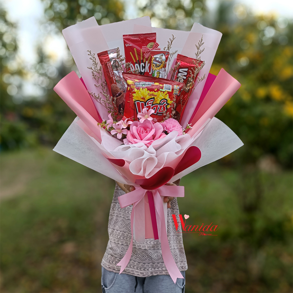 ช่อขนม กระดาษโทนชมพู ช่อขนมรับปริญญา ช่อขนมปัจฉิม - รูปที่ 6