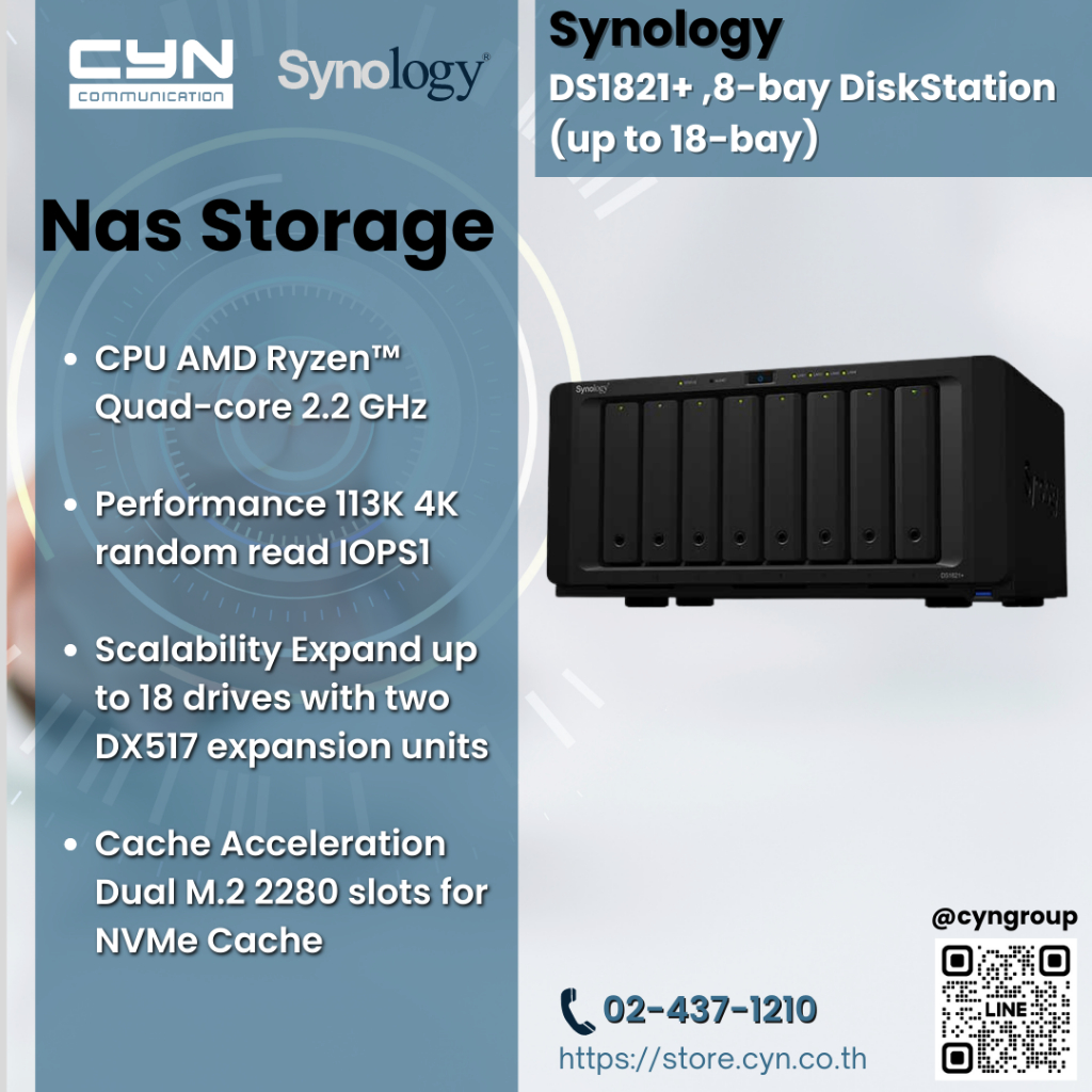 Synology DS1821+ ,8-bay DiskStation (up to 18-bay)