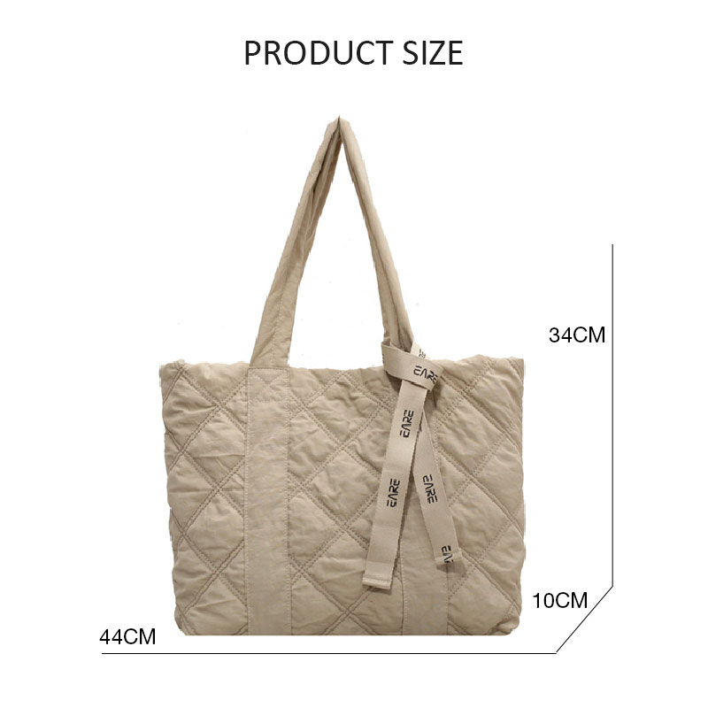 Mousoon กระเป๋าโท้ทผู้หญิงความจุขนาดใหญ่ Simple Travel Rhombus Cotton Shoulder Tote Bag