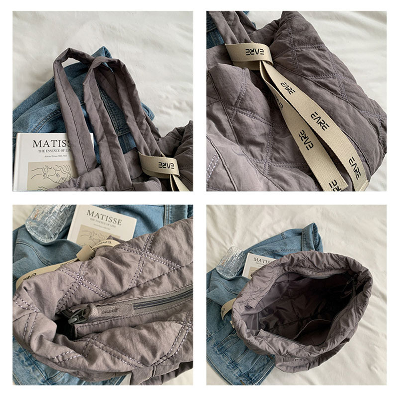 Mousoon กระเป๋าโท้ทผู้หญิงความจุขนาดใหญ่ Simple Travel Rhombus Cotton Shoulder Tote Bag
