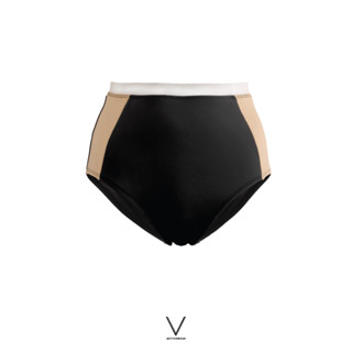 SS2023 BLACK &amp; NUDE HIGH WAIST BRIEF  กางเกงว่ายว่ายน้ำ สีดำแถบสีเนื้อ ผ้าหนา กัน UV UPF 50+