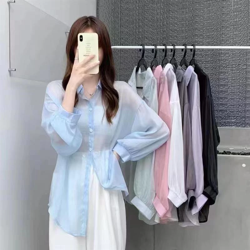 LUNE W214#เสื้อเชิ้ตสีพื้น ทรงหลวม แขนยาวสไตล์เกาหลี แฟชั่นวัยรุ่น ไส่คลุมกันแดด ไส่เที่ยวทะแล สีสวยมากๆๆ