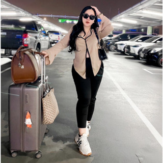 PLUS SIZE กางเกงขายาวสาวอวบ ผ้าร่อง ขาสลิม (u9)
