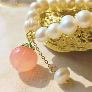 Maneebongkot Pearl+Peach Agate )สร้อยข้อมือมงคลไข่มุกจี้พีช ผ่านพิธีปลุก