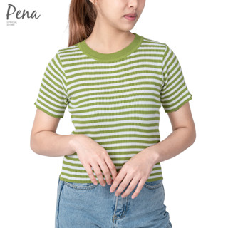 By Pena เสื้อครอปแฟลตนิต คอกลม แขนสั้น BPSW042301