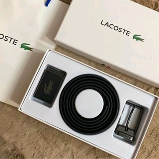 ส่งฟรี💥 Set เช็มขัด lacoste แท้💯 2หัว สลับใช้ได้ ผู้ชาย สีดำ เงิน ของขวัญ