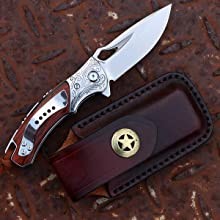 มีดพับ folding pocket knife มีดพก มีดแคมป์ Foresail FS0717 ใบ 2.8" สุดยอดเหล็ก M390 Ceramic ball bearings ด้ามไม้ซองหนัง