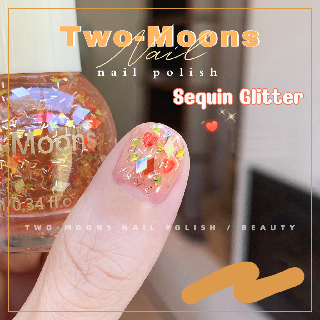ส่งจากไทย Two moons แบบมีกลิตเตอร์ สีทาเล็บกึ่งเจลสไตล์เกาหลี ทาเองได้ ไม่ต้องใช้เครื่องอบ สีสวยเหมือนไปทำที่ร้าน